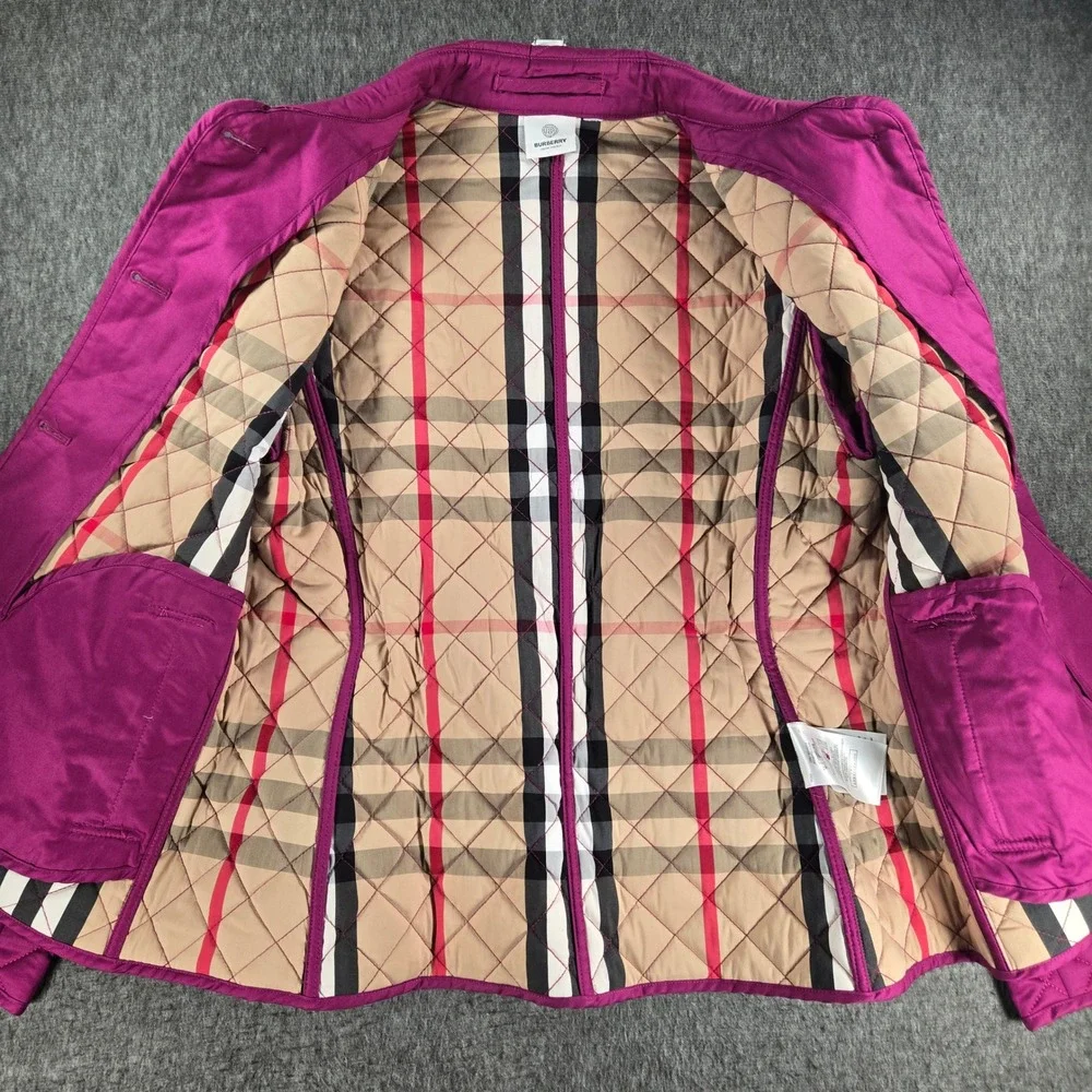 Burberry Quilted Jacket Womens Medium Pink Nova Check Lining Button Up Coat